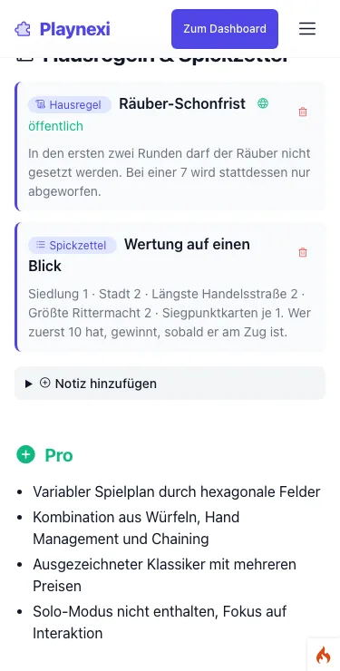 Notizen zu einem Spiel auf dem Handy: Hausregel und Spickzettel mit Symbolen