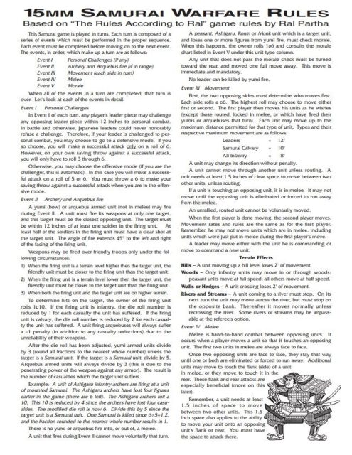 15mm Samurai Warfare Rules